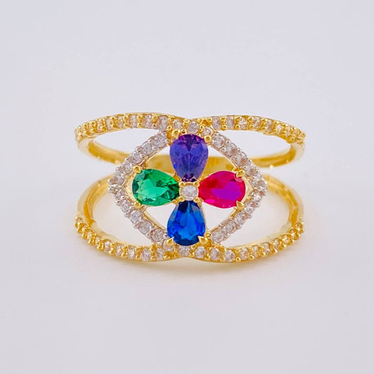 Crossed Tips Flower Ring 3.2 g / T6 1/2 Two Yellow White Gold 18K