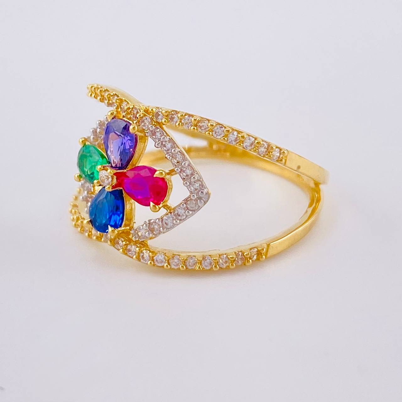 Anillo Flor Puntas Cruzadas 3.2 g / T6 1/2 Dos Oros Amarillo Blanco 18K