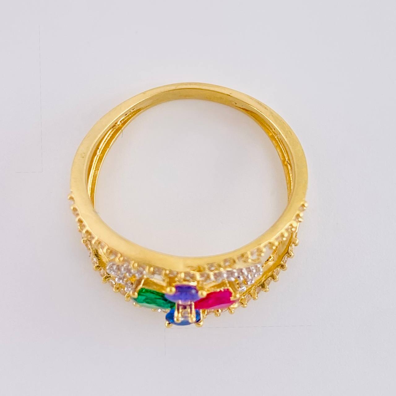 Anillo Flor Puntas Cruzadas 3.2 g / T6 1/2 Dos Oros Amarillo Blanco 18K