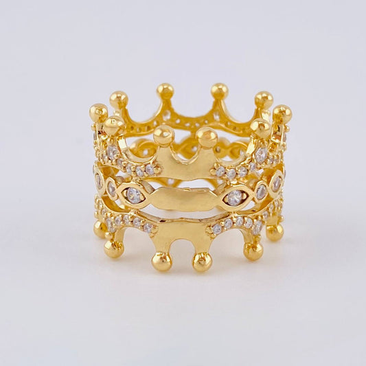 Anillo Corona Ojos Reflejantes 7.3 g / T6 1/2 Oro Amarillo 18K