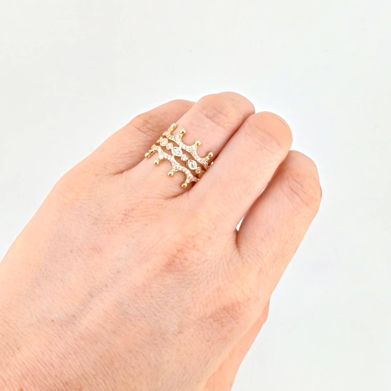 Reflective Eyes Crown Ring 7.3 g / T6 1/2 18K Yellow Gold