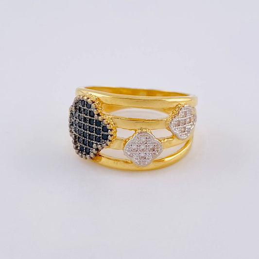 Anillo Sendero Treboles  4.95 g / T5 1/2 Dos Oros Amarillo Blanco 18K