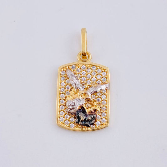 Dije Placa San Miguel 2.1 g / 1 in Dos Oros Amarillo Blanco 18K