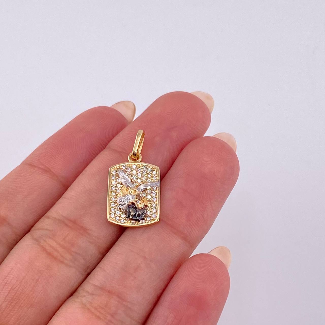 Dije Placa San Miguel 2.1 g / 1 in Dos Oros Amarillo Blanco 18K