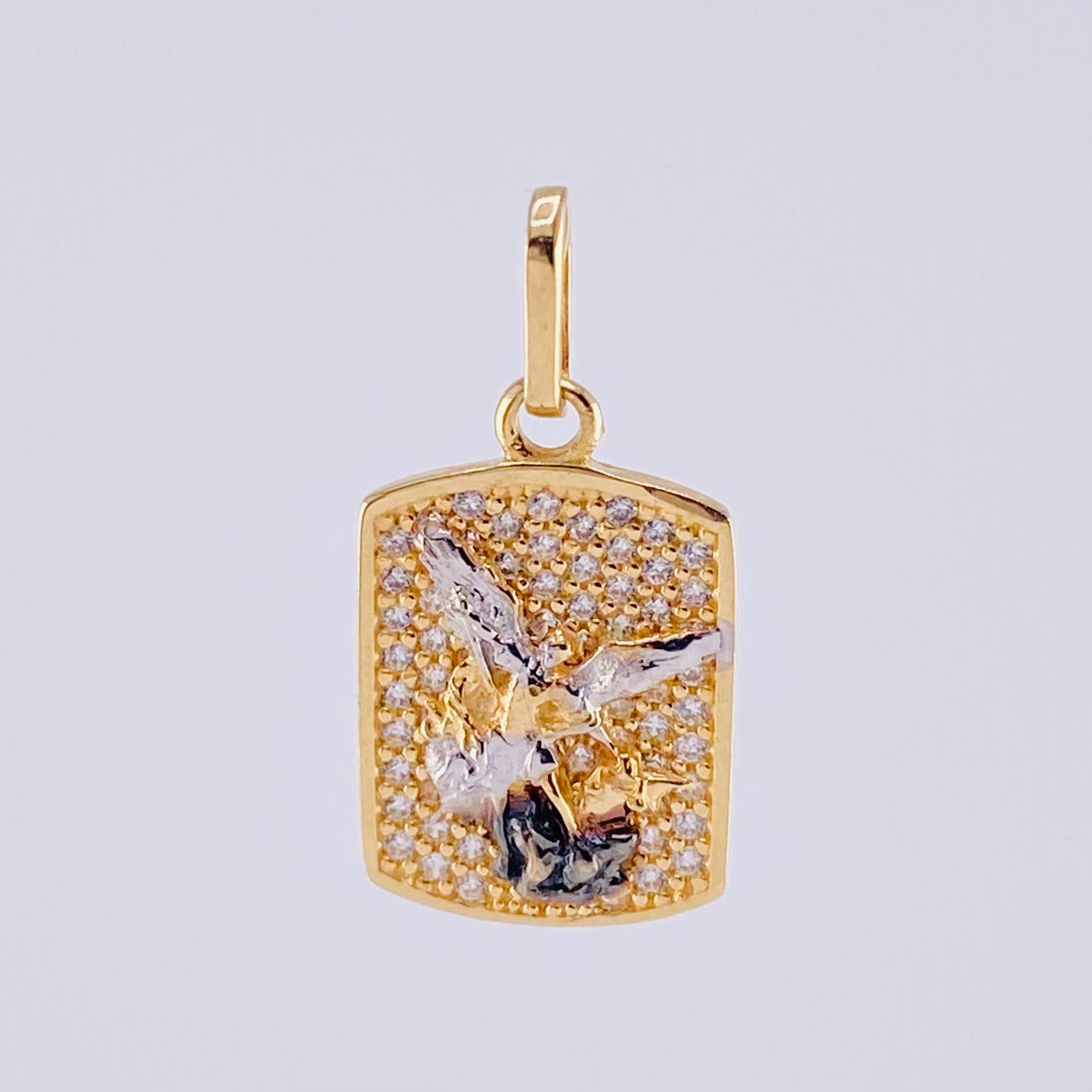 Dije Placa San Miguel 2.1 g / 1 in Dos Oros Amarillo Blanco 18K