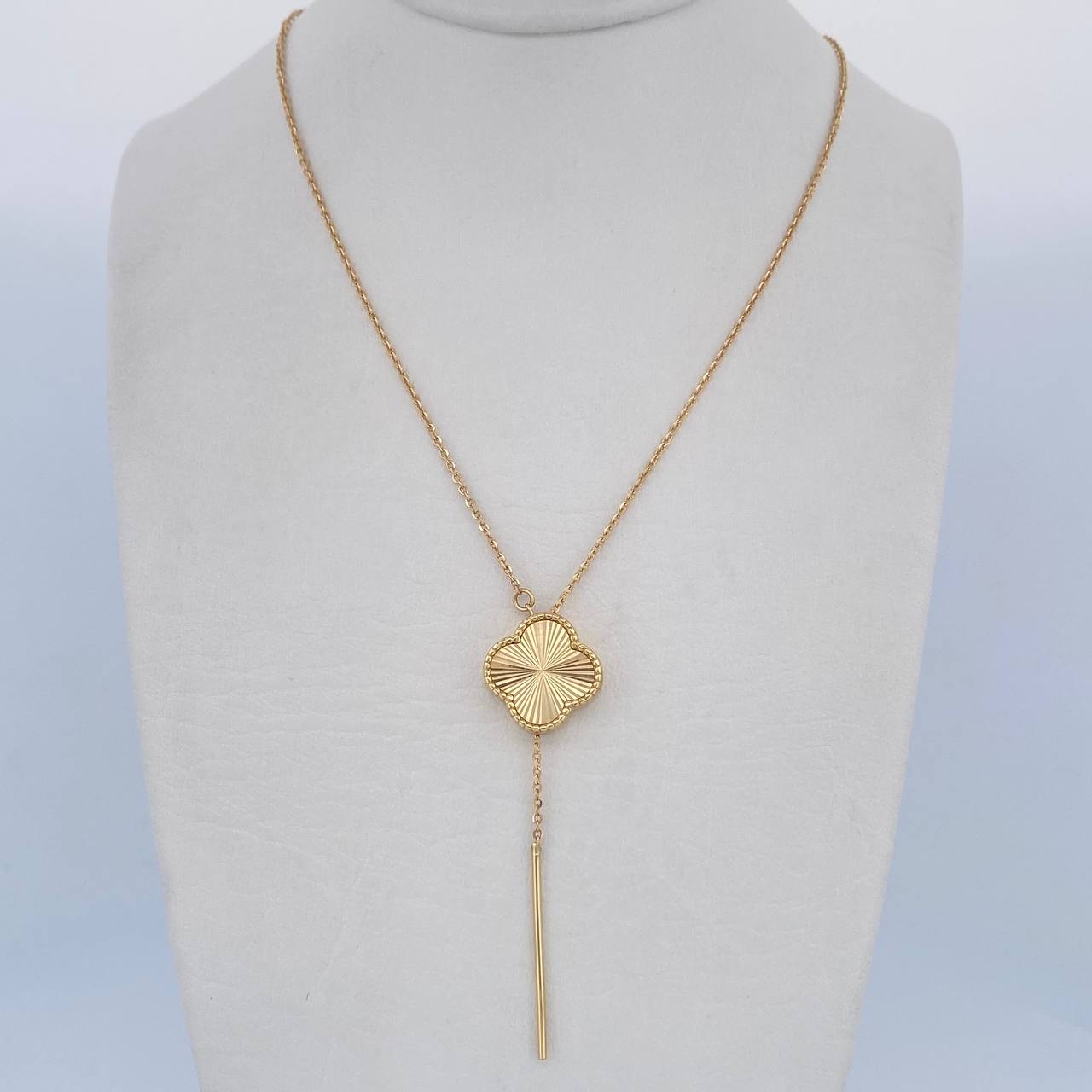 Cadena Aro Seguido Trebol  Diamantado 5.45gr / 60cm / 1mm Graduable Oro Amarillo +3 18K &