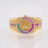 Anillo Cinturon Corona Arco Iris 5.2gr / T9 / Dos Oros Amarillo Blanco 18K ©