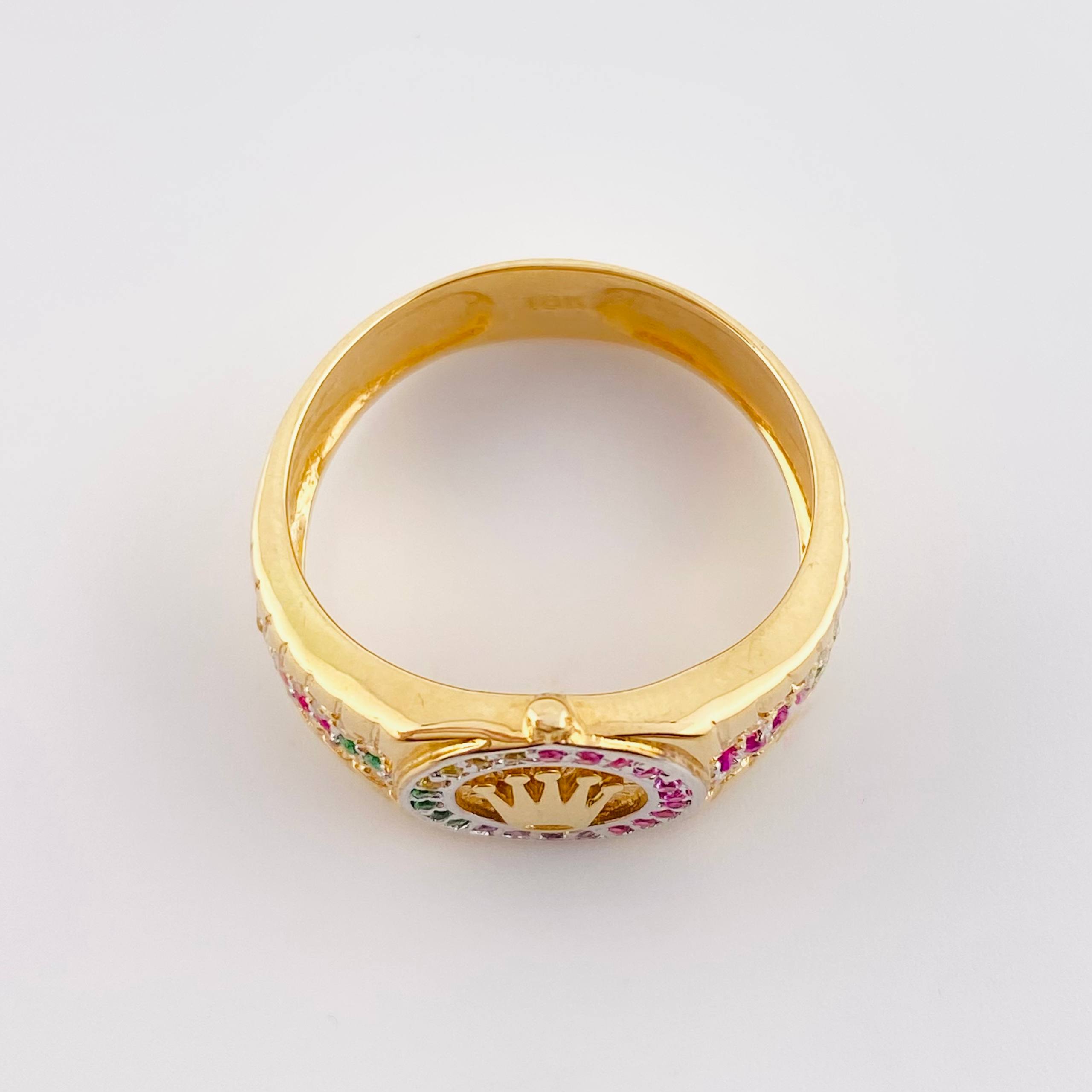 Anillo Cinturon Corona Arco Iris 5.2gr / T9 / Dos Oros Amarillo Blanco 18K ©