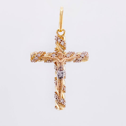 Dije Cruz Cristo Brioche 2.15gr / 1 1/4 in / Tres Oros 18K ©