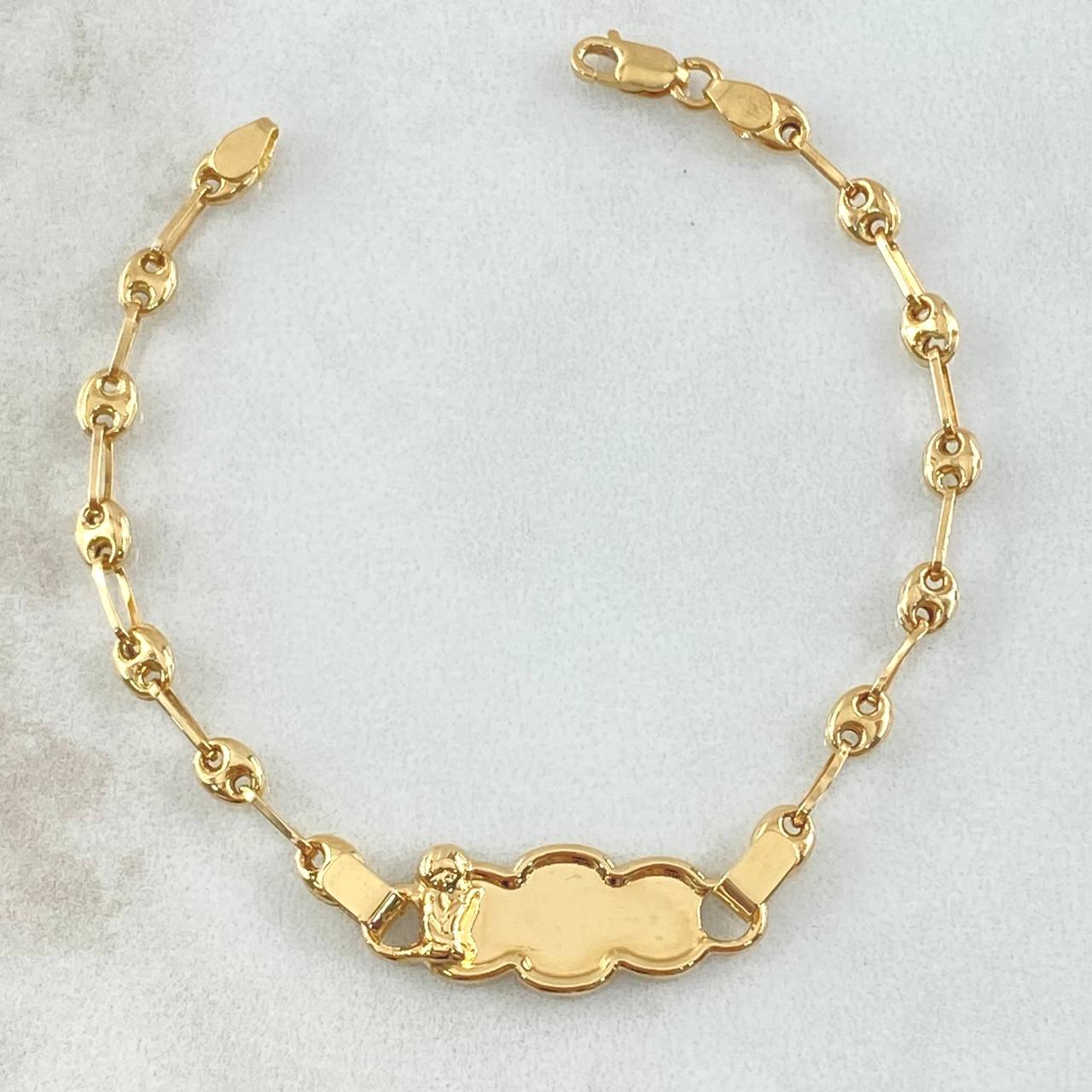 Pulso Bebé GC Placa Nube Bordeada Angel 2.1gr / 13cm-3.2cm /  Oro Amarillo 18K ©