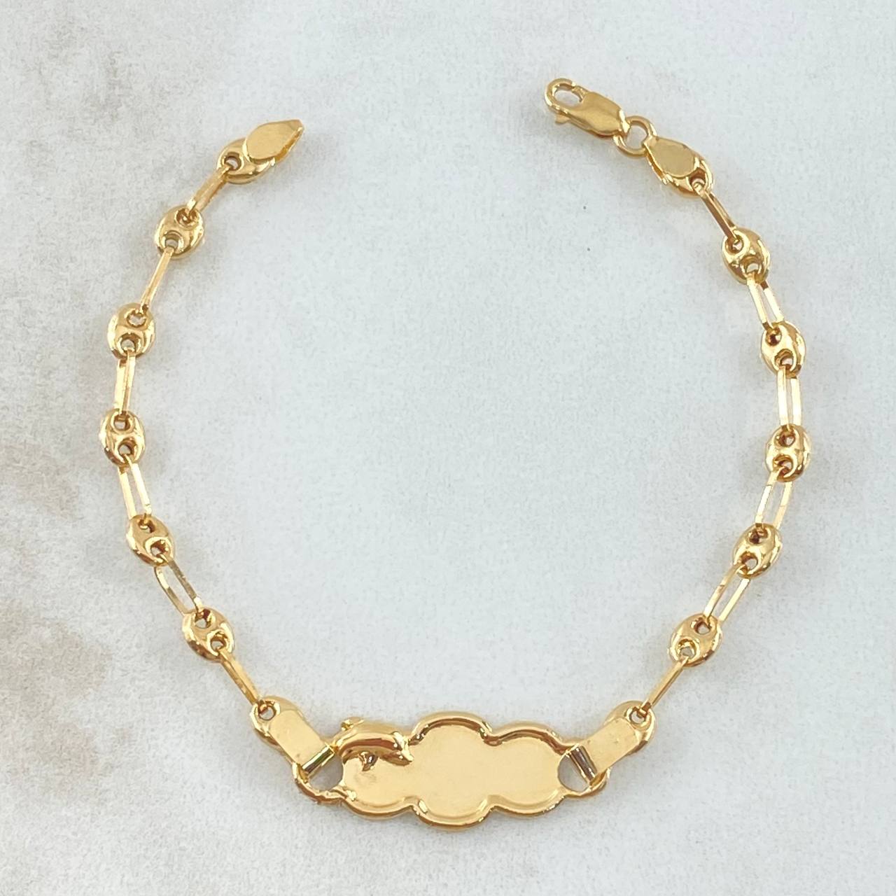 Pulso Bebé GC Placa Nube Bordeada Delfin 2.1gr / 13cm-3.2cm / Oro Amarillo 18K ©