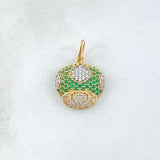 Pendant Animated Mushroom 2.2gr / 2.2cm / White Green Zircons 18K Yellow Gold ©