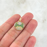 Pendant Animated Mushroom 2.2gr / 2.2cm / White Green Zircons 18K Yellow Gold ©
