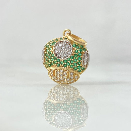 Pendant Animated Mushroom 2.2gr / 2.2cm / White Green Zircons 18K Yellow Gold ©