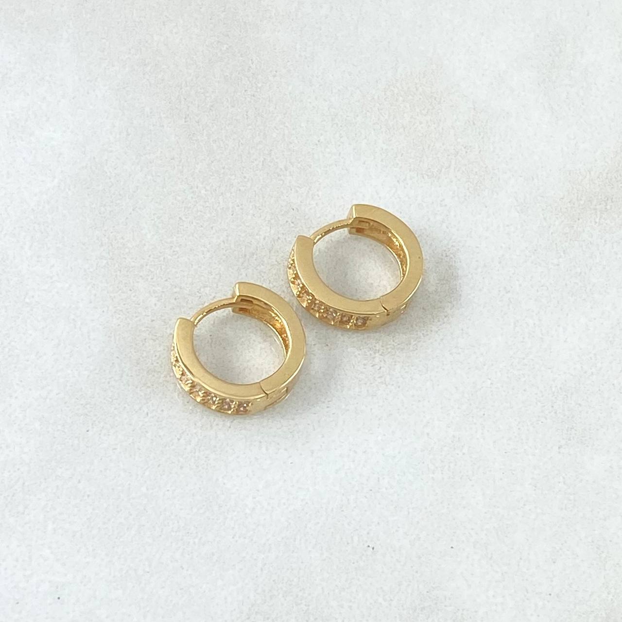Candongas Doble Carril 2.15gr / 1.1cm / Circones Blancos Oro Amarillo 18K ©