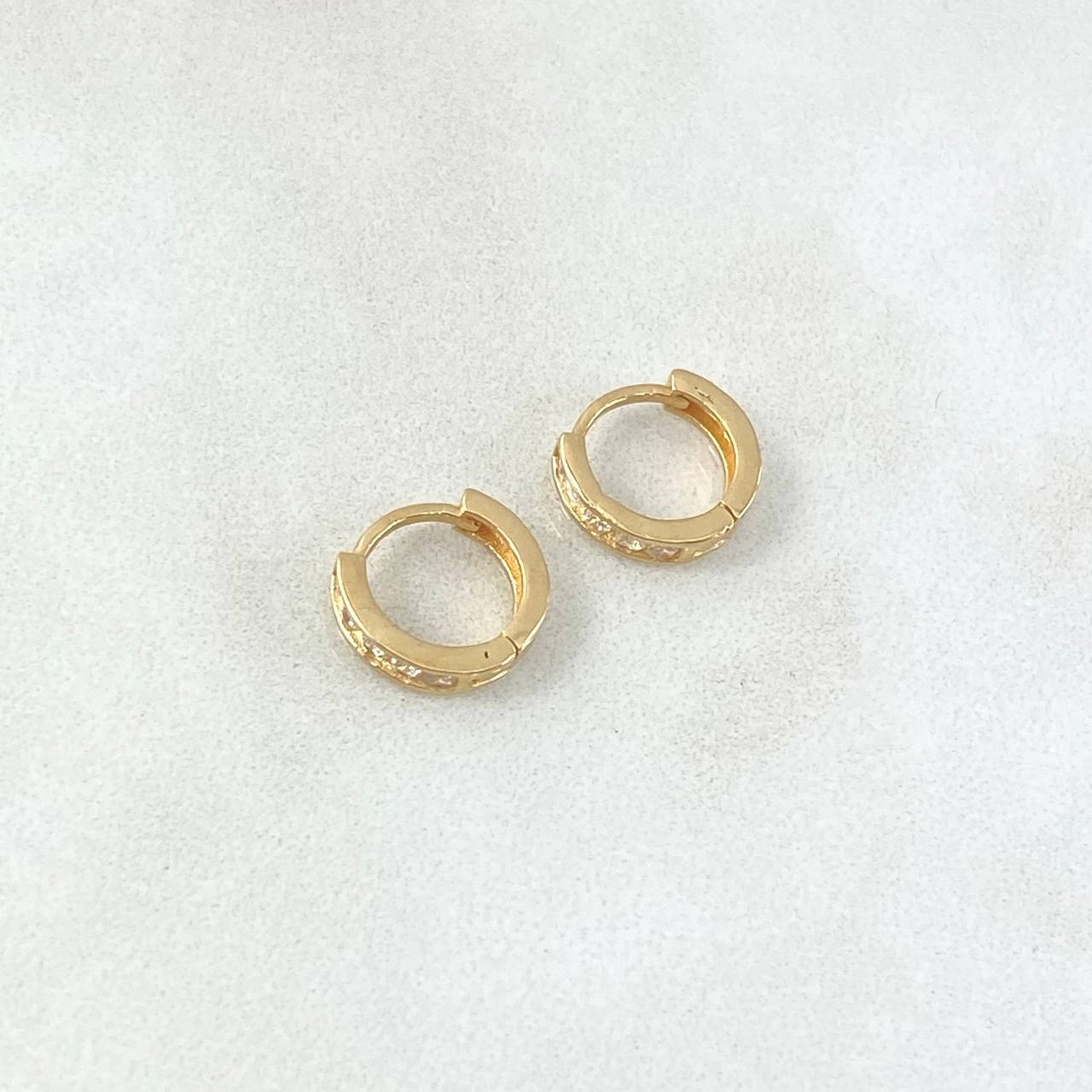 Hoop Earrings Track 1.35gr / 0.9cm / White Zircons 18K Yellow Gold ©
