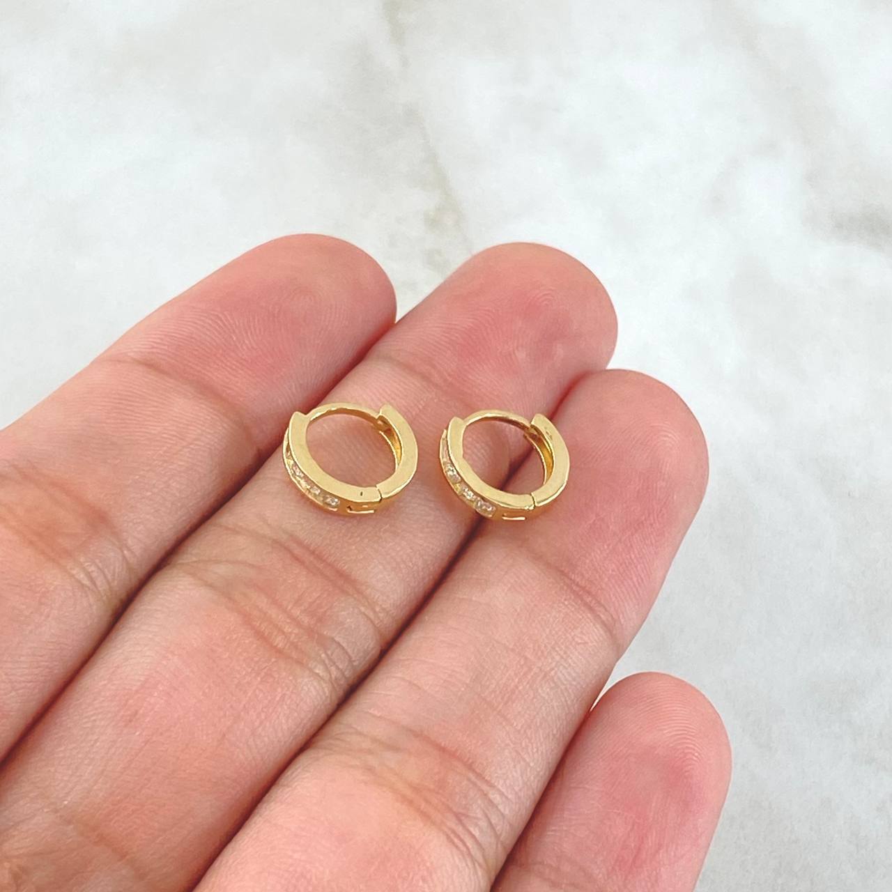 Hoop Earrings Track 1.35gr / 0.9cm / White Zircons 18K Yellow Gold ©