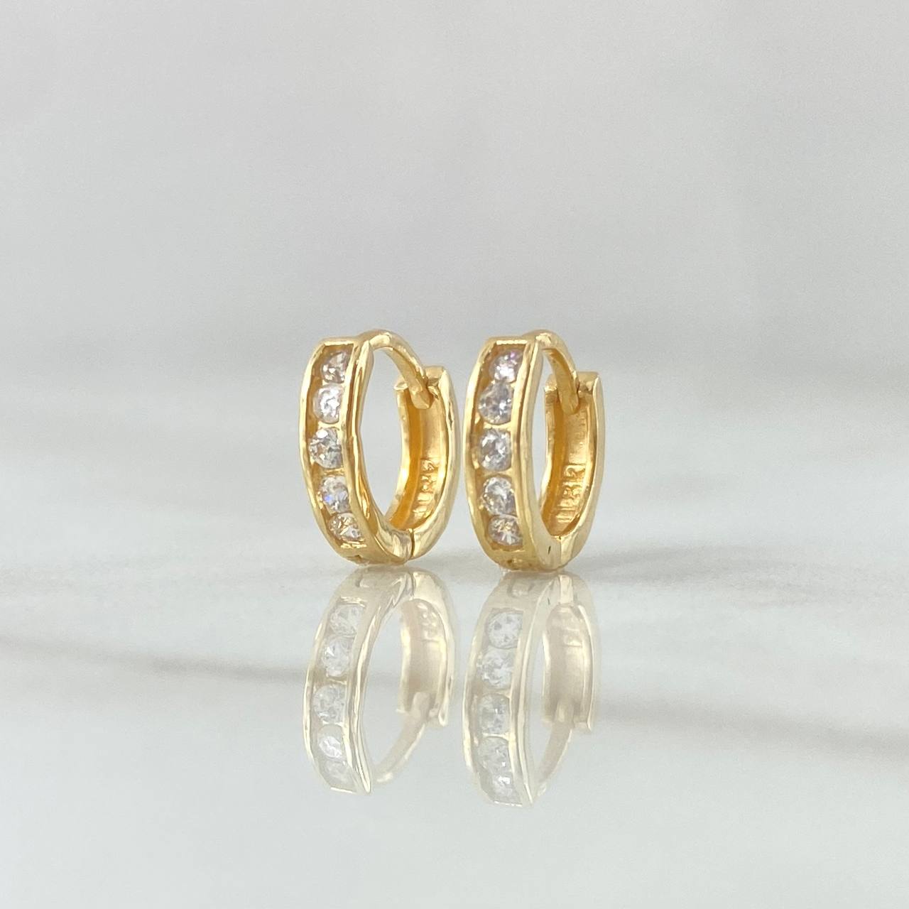 Hoop Earrings Track 1.35gr / 0.9cm / White Zircons 18K Yellow Gold ©