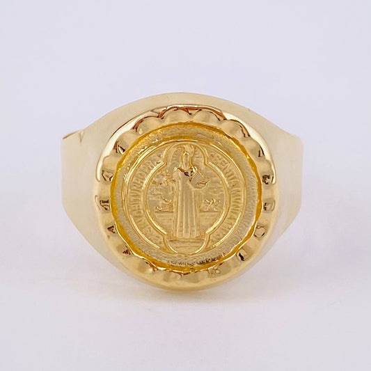 Anillo Sello Bordeado San Benito 3.45g / T10 1/2 Oro Amarillo 18K