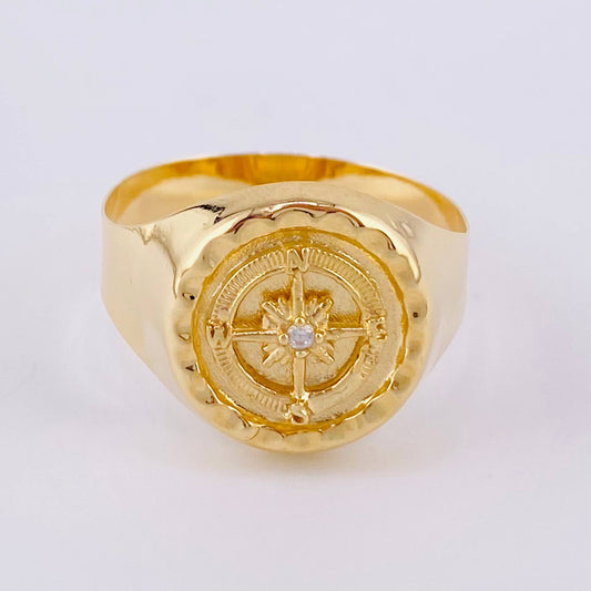 Anillo Sello Bordeado Brujula 3.6g / T12 Oro Amarillo 18K