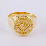 Compass Bordered Signet Ring 3.5g / T10 3/4 Yellow Gold 18K