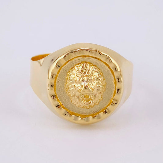 Anillo Sello Bordeado Leon 3.9g / T9 1/2 Oro Amarillo 18K