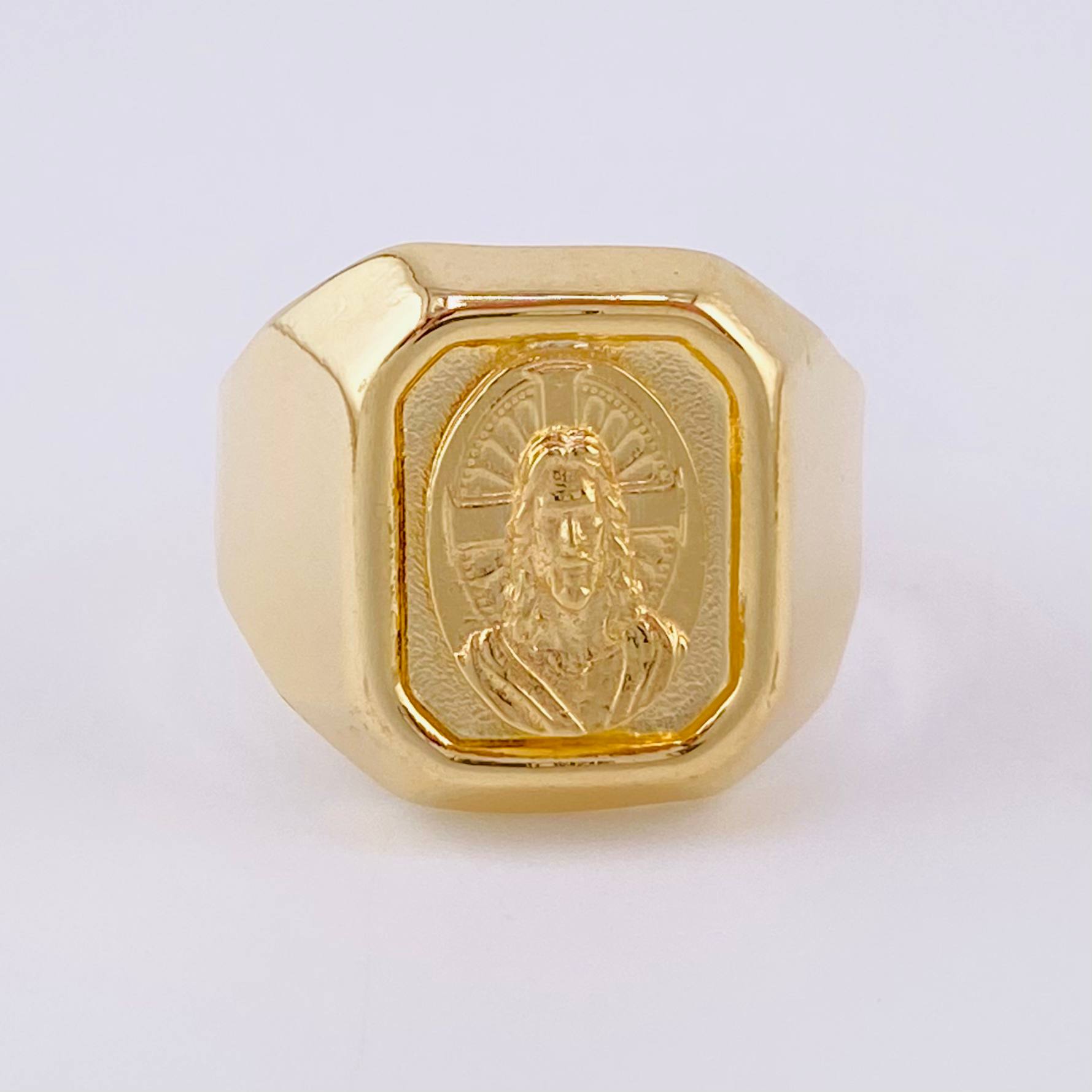 Christ Signet Ring Sparkles 3.85g / Size 8 1/2 Yellow Gold 18K