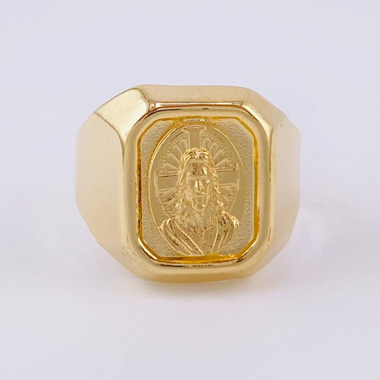 Anillo Sello Cristo Destellos 3.85g / T8 1/2 Oro Amarillo 18K