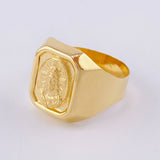 Christ Signet Ring Sparkles 3.85g / Size 8 1/2 Yellow Gold 18K