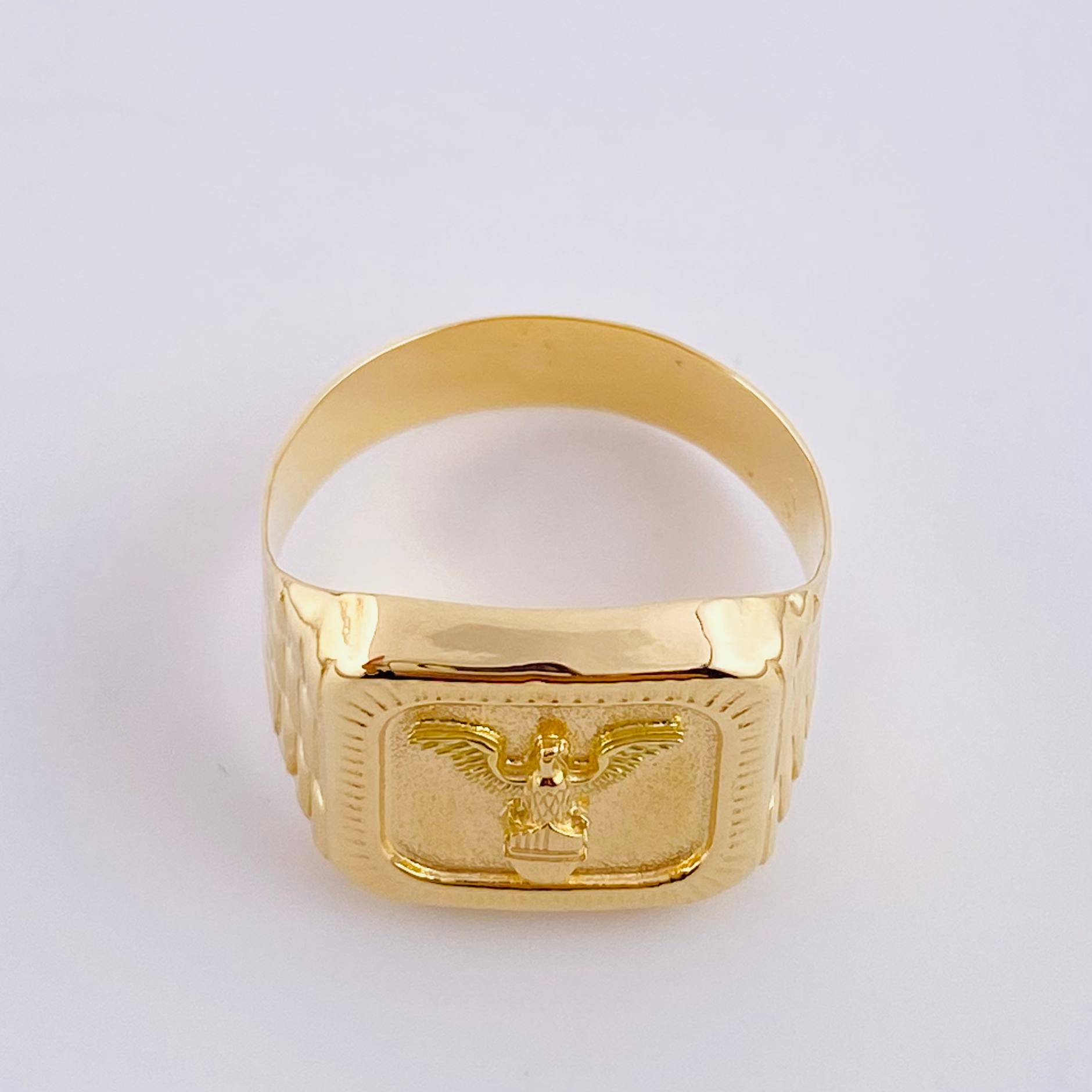 Eagle Bordered Signet Ring 3.35g / Size 10 1/4 Yellow Gold 18K
