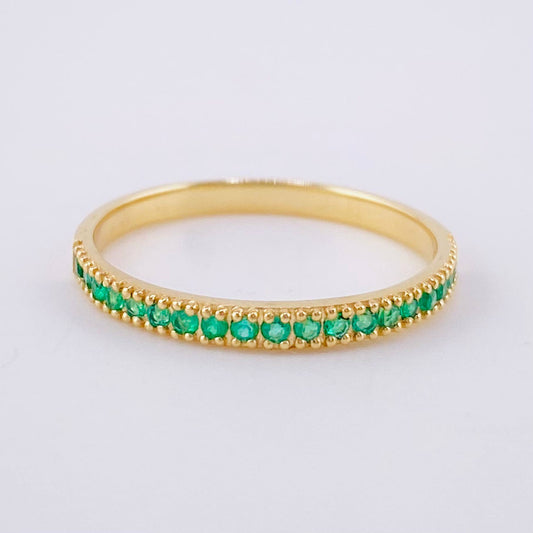 Anillo Carril Tupido Esmeraldas 17pts 1.5g / T6 1/2 Oro Amarillo 18K