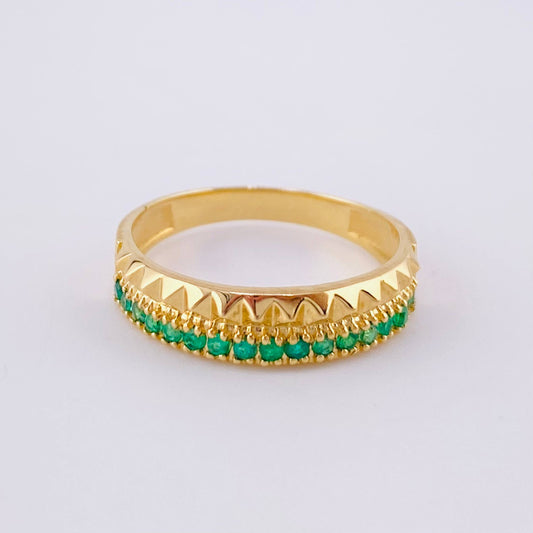 Anillo Doble Carril Triangular Esmeraldas 18pts 2.35g / T6 1/2 Oro Amarillo 18K