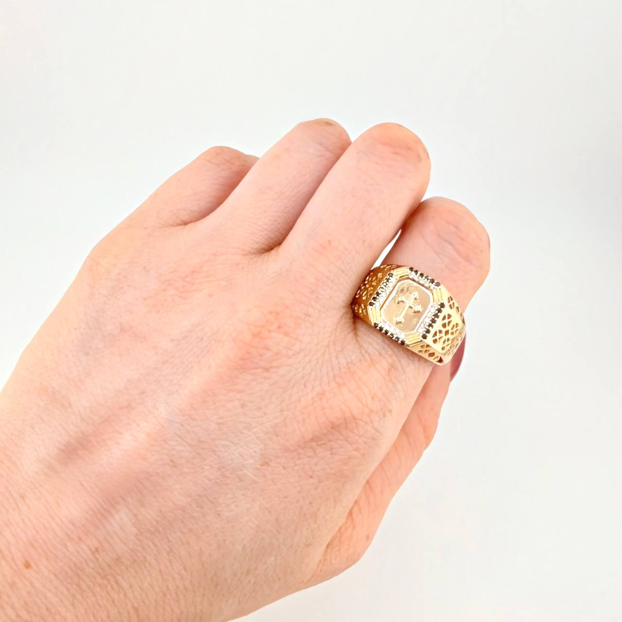 Anillo Cruz Bordeada 8g / T10 3/4 Oro Amarillo 18K