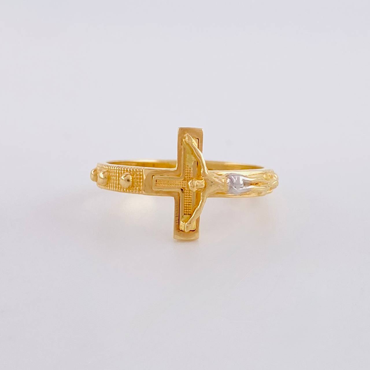 Punctuated Christ Cross Ring 3.05g / T7 Two-Tone Yellow White Gold 18K