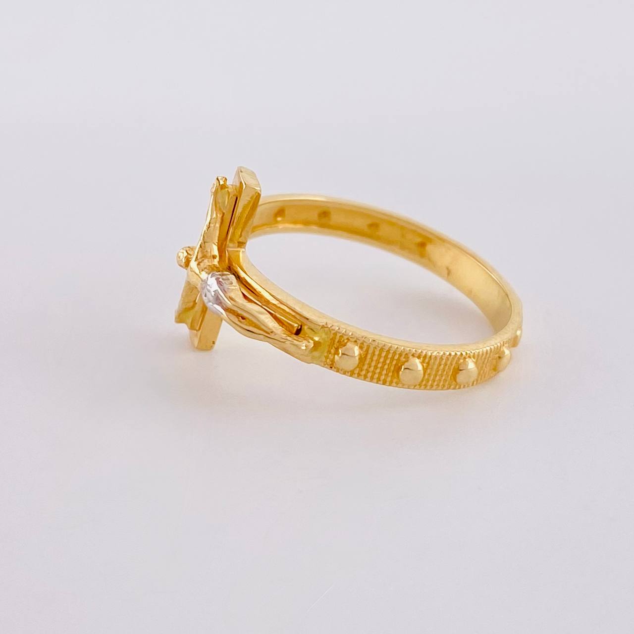 Punctuated Christ Cross Ring 3.05g / T7 Two-Tone Yellow White Gold 18K