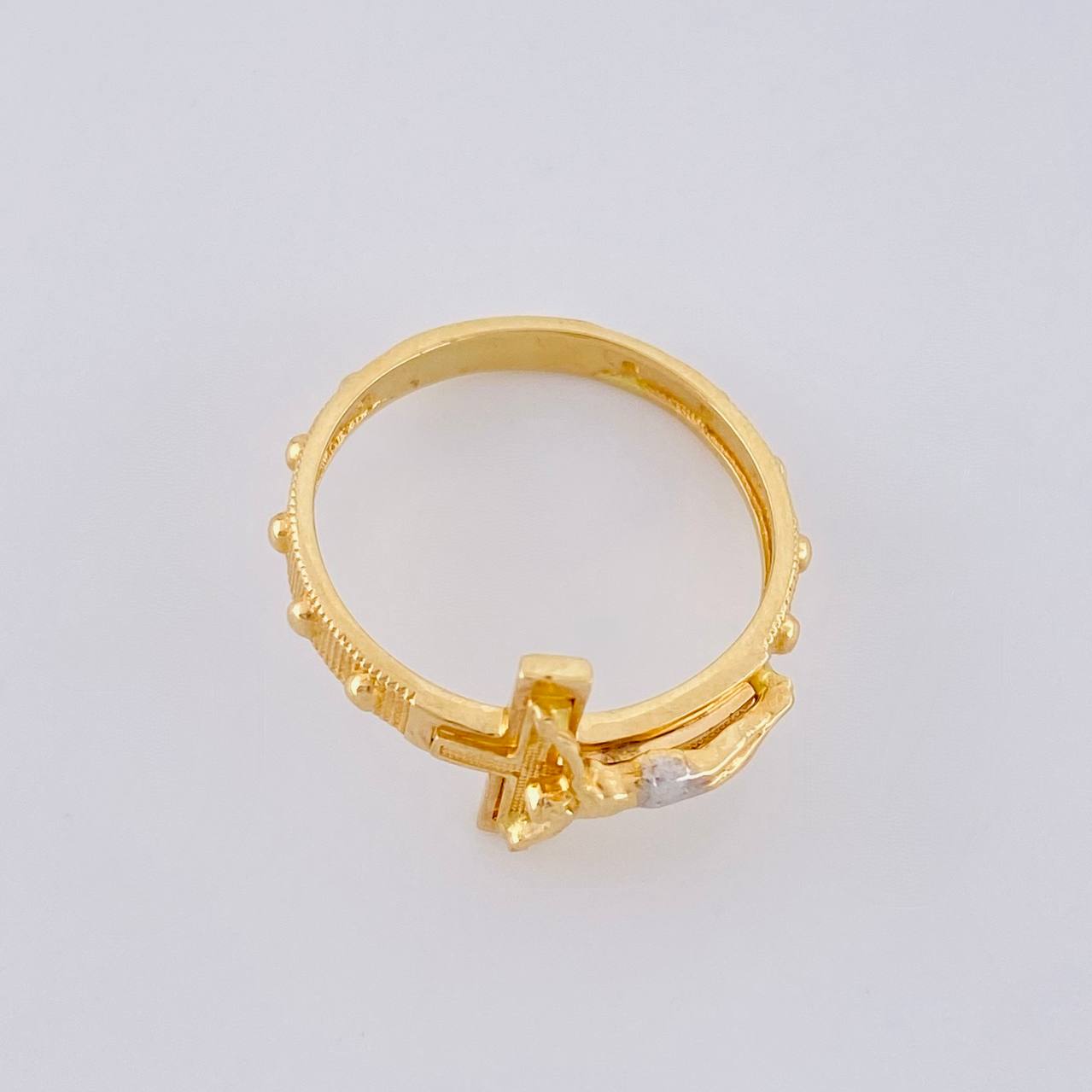 Punctuated Christ Cross Ring 3.05g / T7 Two-Tone Yellow White Gold 18K