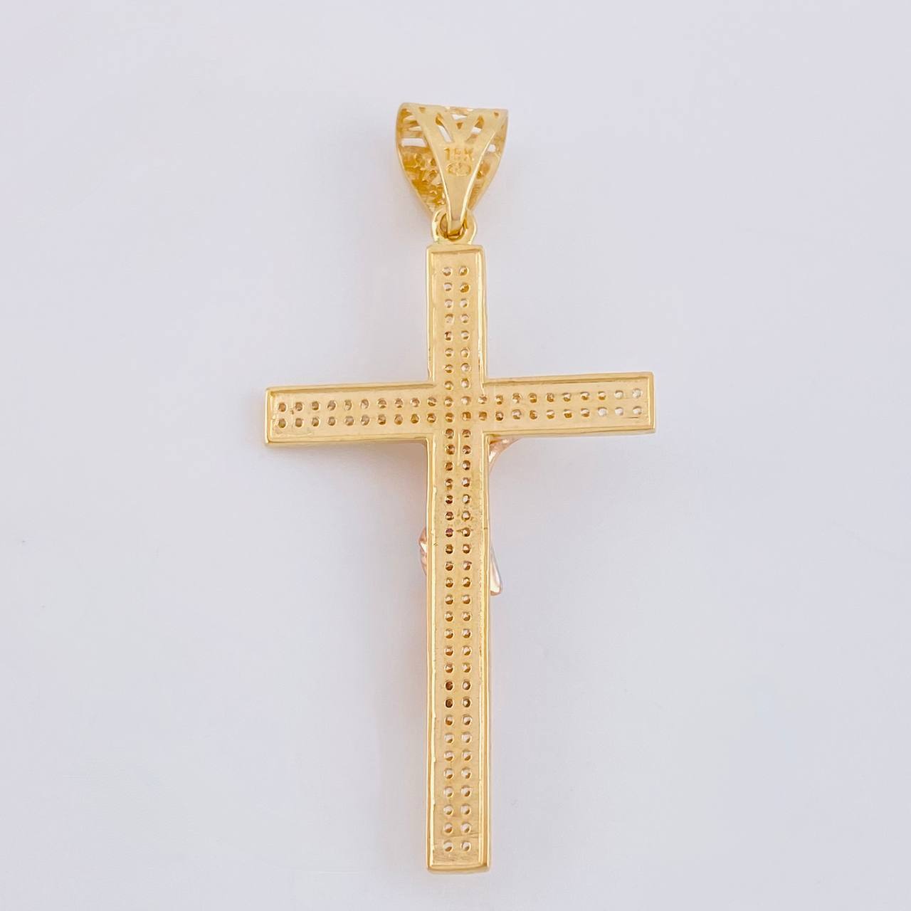 Pendant Flat Cross 6.6g / 2 1/4 in Three Golds 18K
