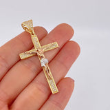 Pendant Flat Cross 6.6g / 2 1/4 in Three Golds 18K