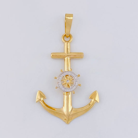 Dije Ancla Timón Móvil 4.4g / 2 1/4 in Dos Oros Amarillo Blanco 18K