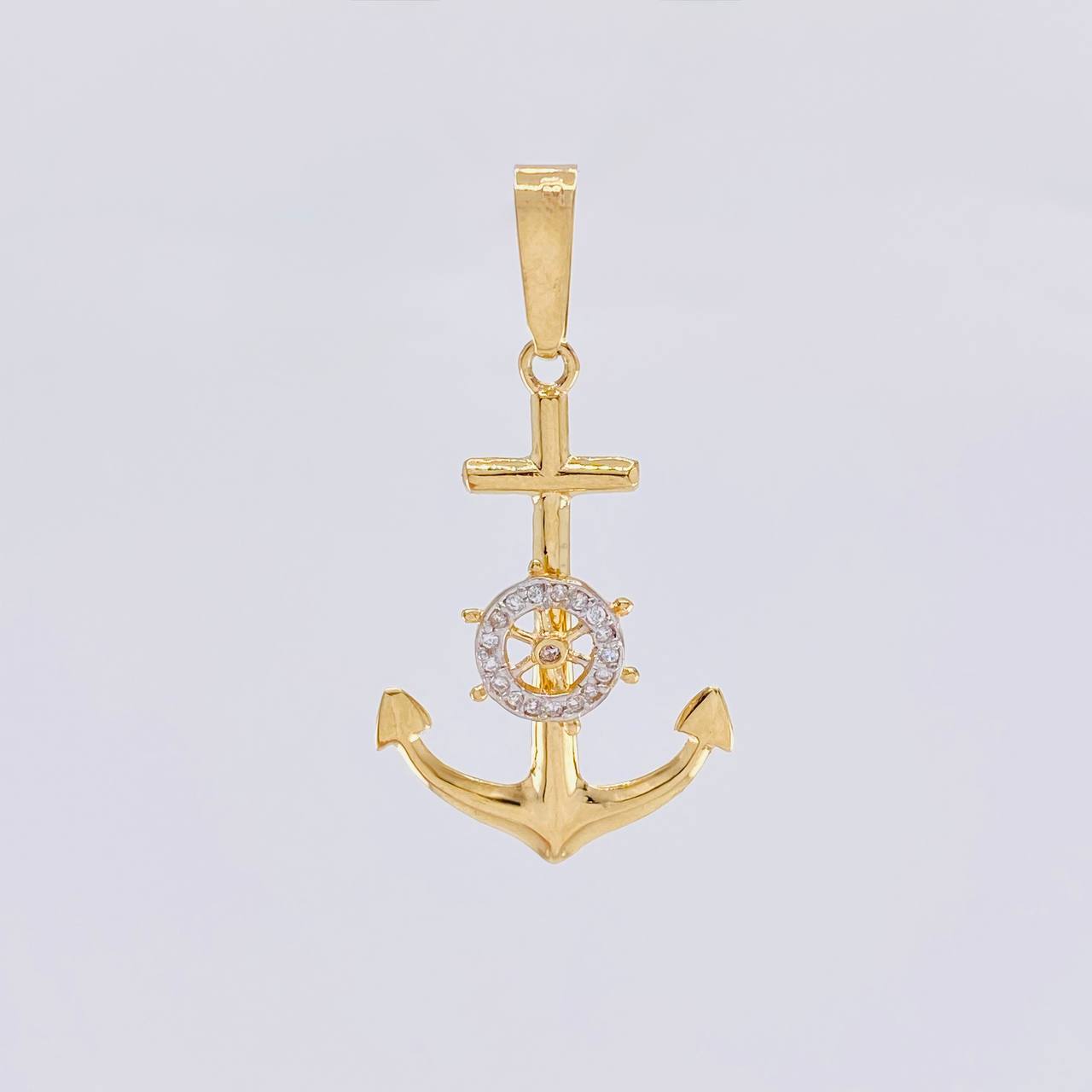 Dije Ancla Timón Móvil 4.4g / 2 1/4 in Dos Oros Amarillo Blanco 18K
