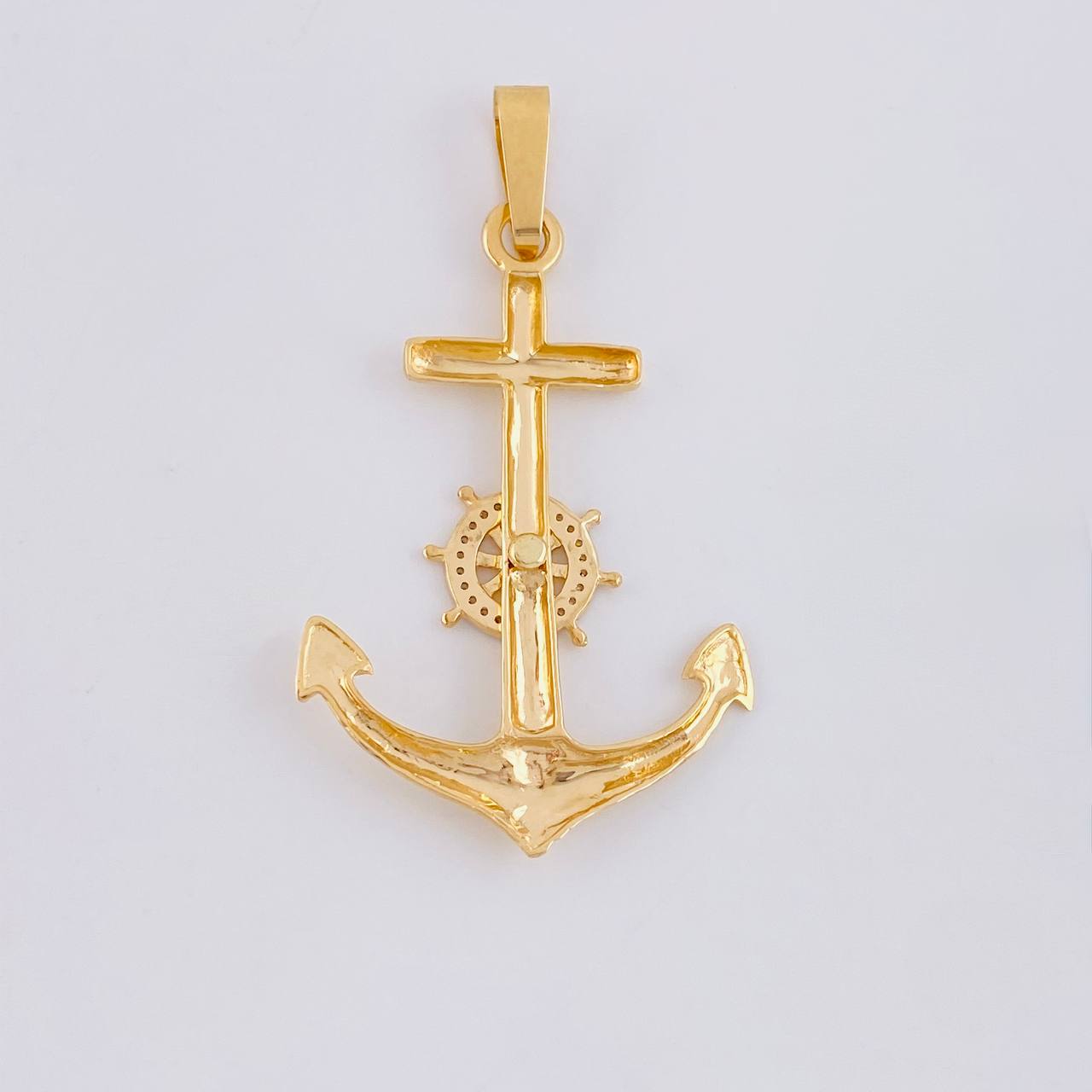 Dije Ancla Timón Móvil 4.4g / 2 1/4 in Dos Oros Amarillo Blanco 18K