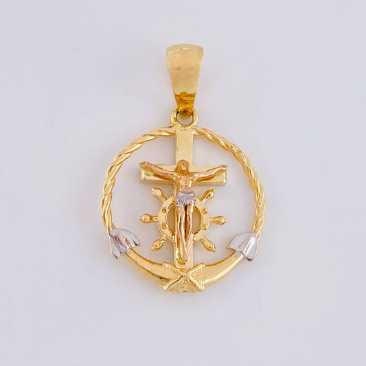 Dije Cruz Cristo Marinero 2.9g / 1 1/4 in Dos Oros Amarillo Blanco 18K