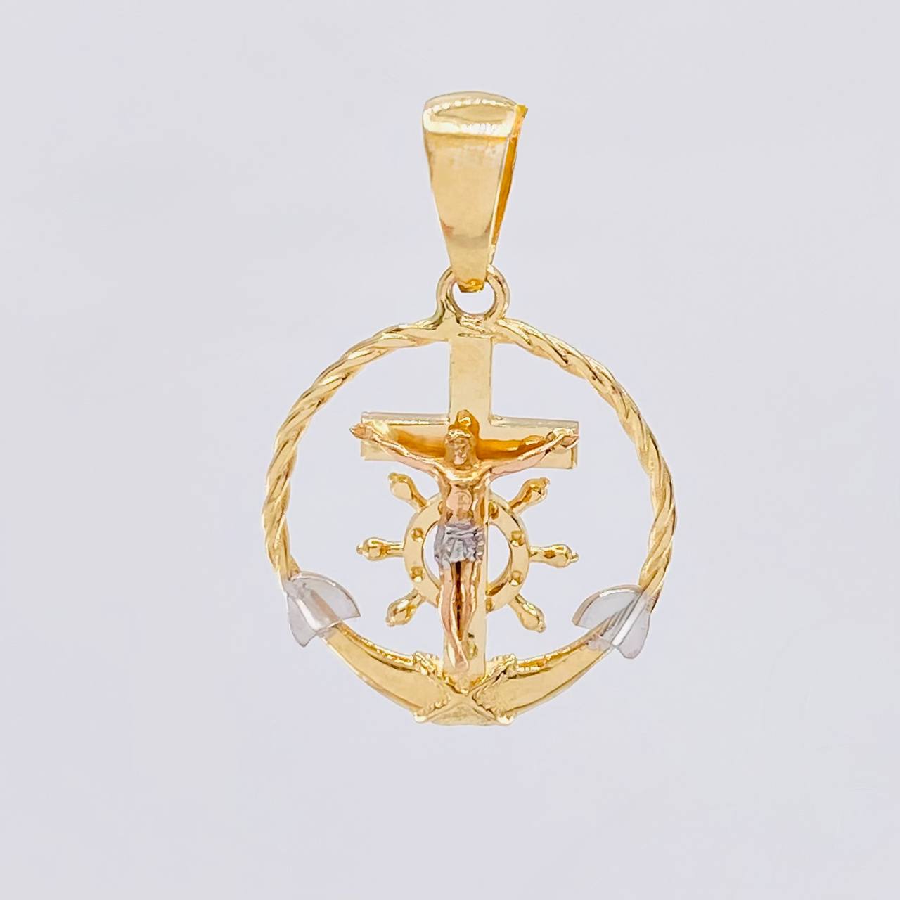 Pendant Cross Christ Sailor 2.9g / 1 1/4 in Two Golds Yellow White 18K