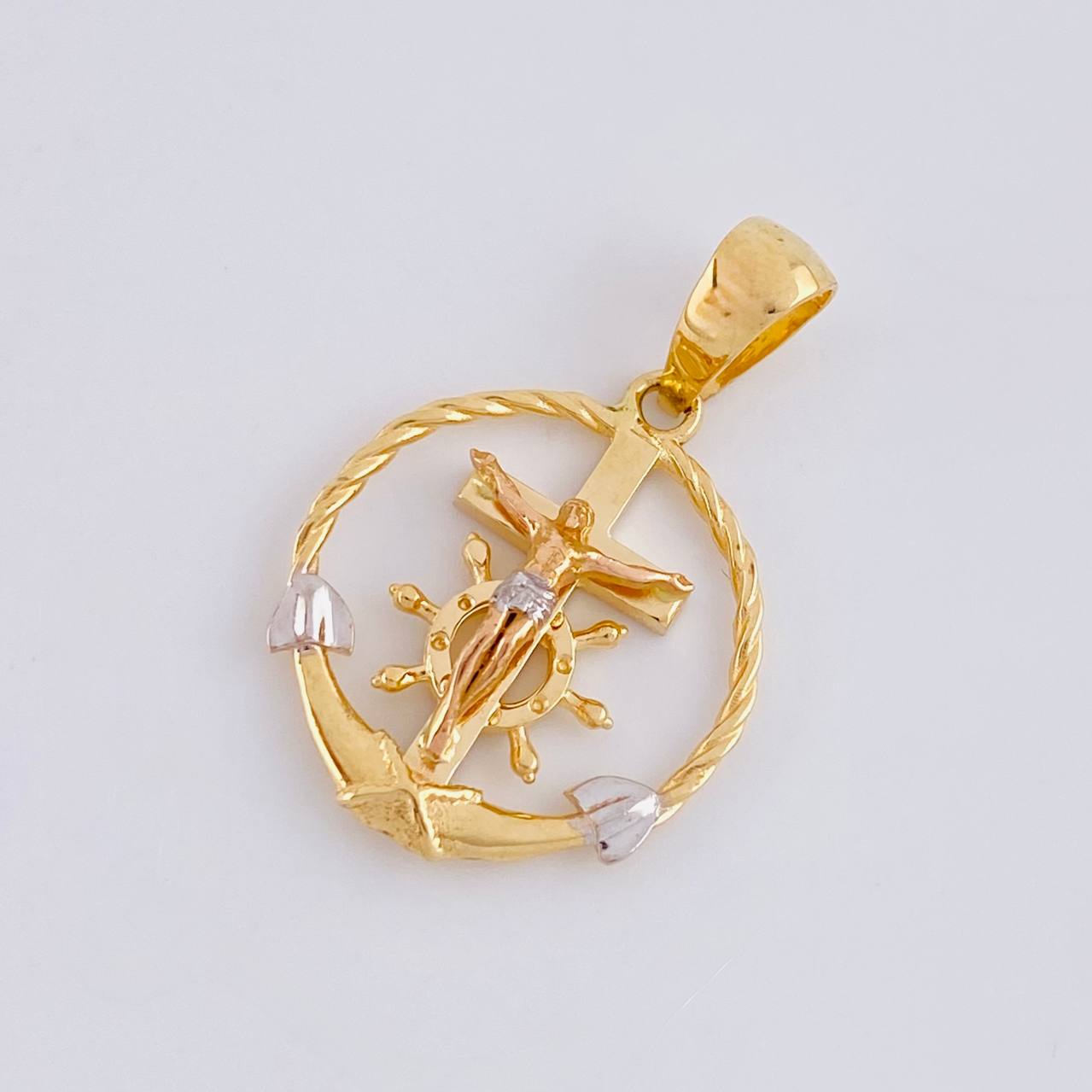 Pendant Cross Christ Sailor 2.9g / 1 1/4 in Two Golds Yellow White 18K