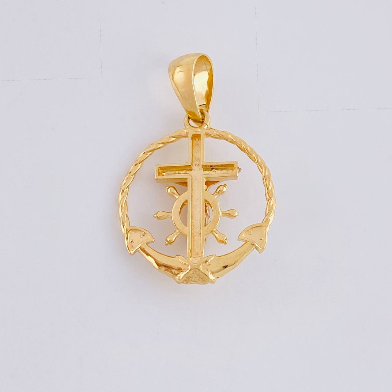 Pendant Cross Christ Sailor 2.9g / 1 1/4 in Two Golds Yellow White 18K