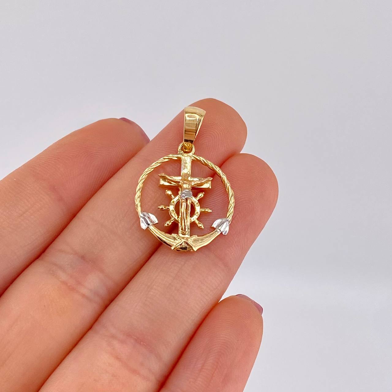 Pendant Cross Christ Sailor 2.9g / 1 1/4 in Two Golds Yellow White 18K