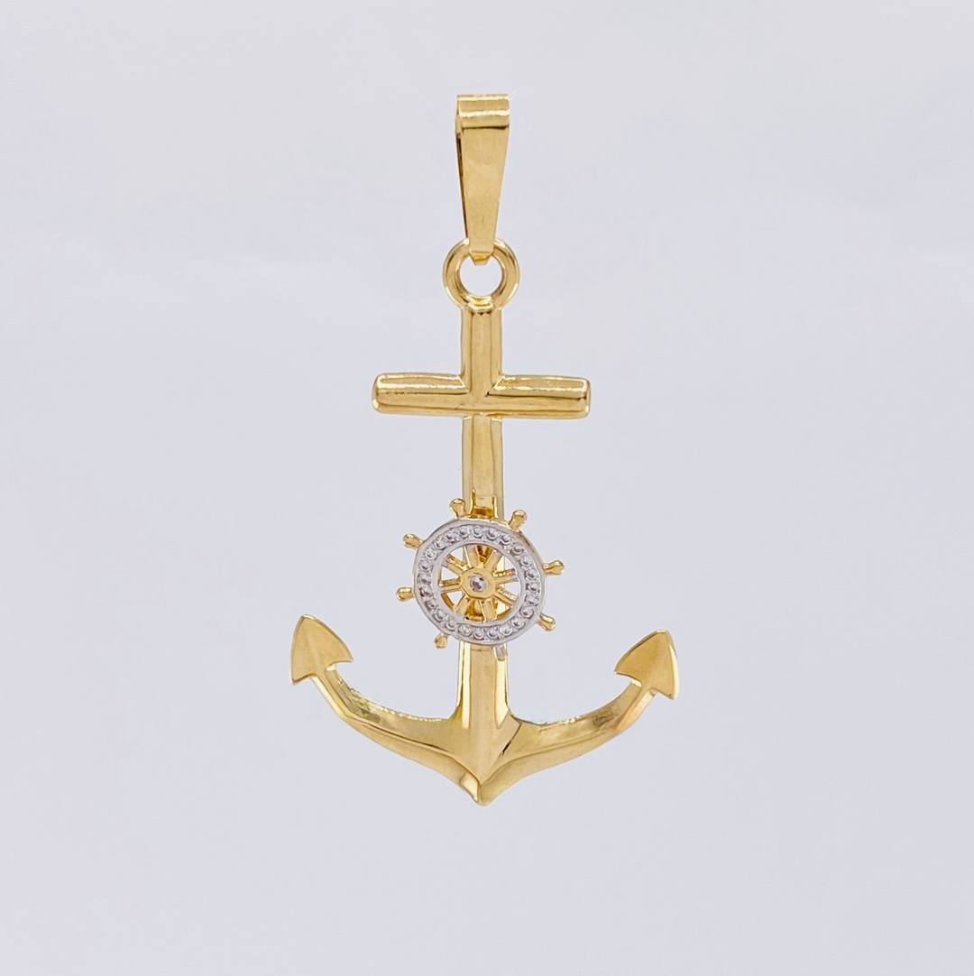 Dije Ancla Timón Móvil 2.1g / 1 3/4 in Dos Oros Amarillo Blanco 18K