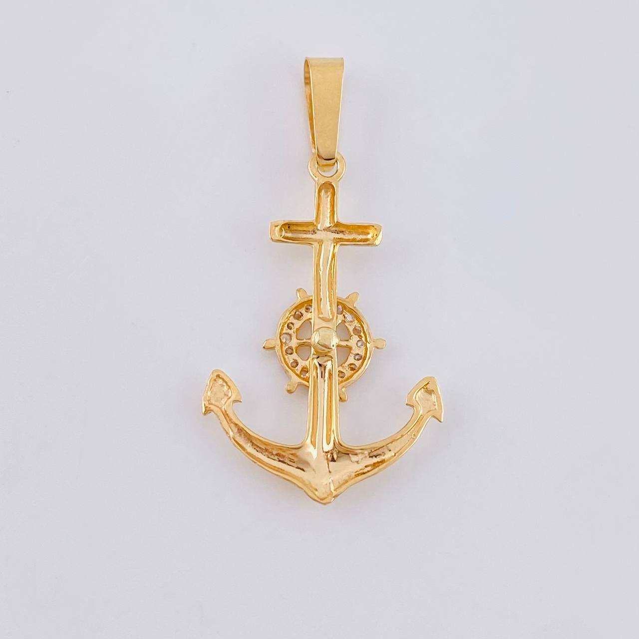 Dije Ancla Timón Móvil 2.15g / 1 1/2 in Dos Oros Amarillo Blanco 18K