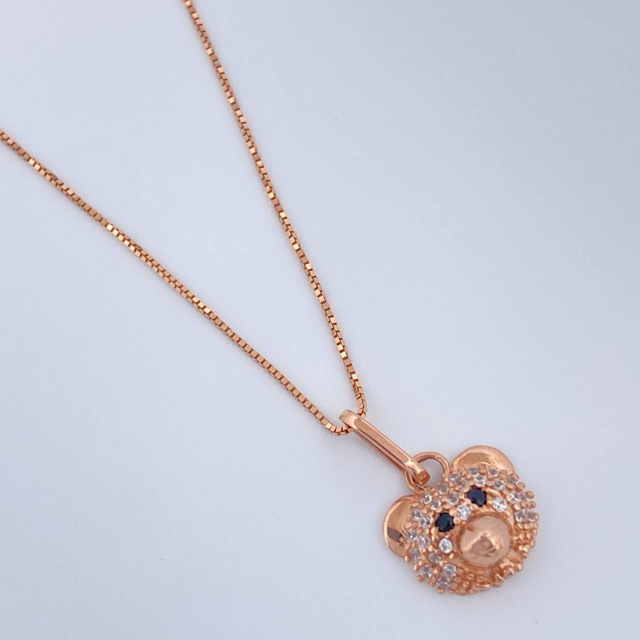 Set Cadena y Dije Veneciana + Rostro Oso 2.3gr / 17 3/4 in / Oro Rosa 18K &