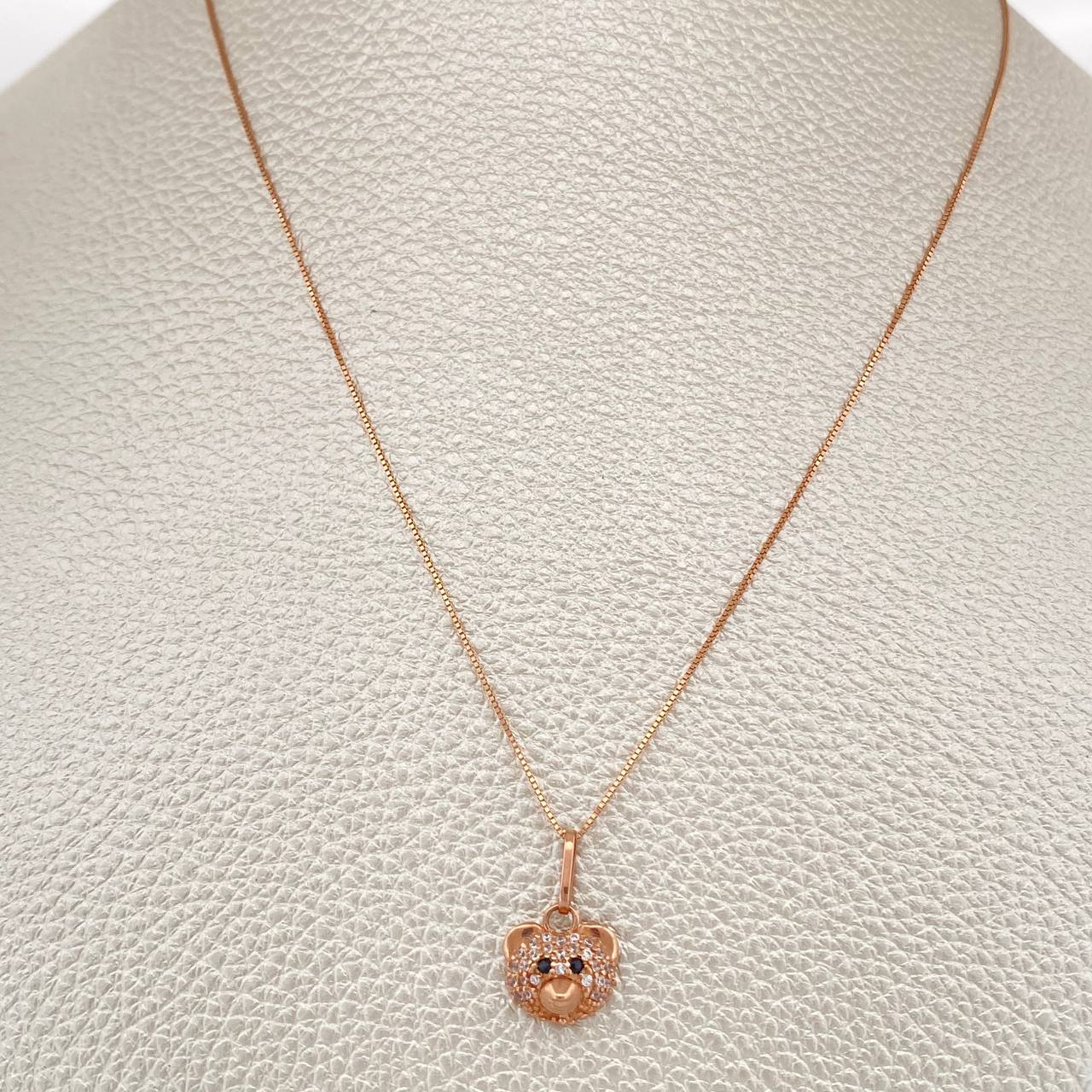 Set Cadena y Dije Veneciana + Rostro Oso 2.3gr / 17 3/4 in / Oro Rosa 18K &